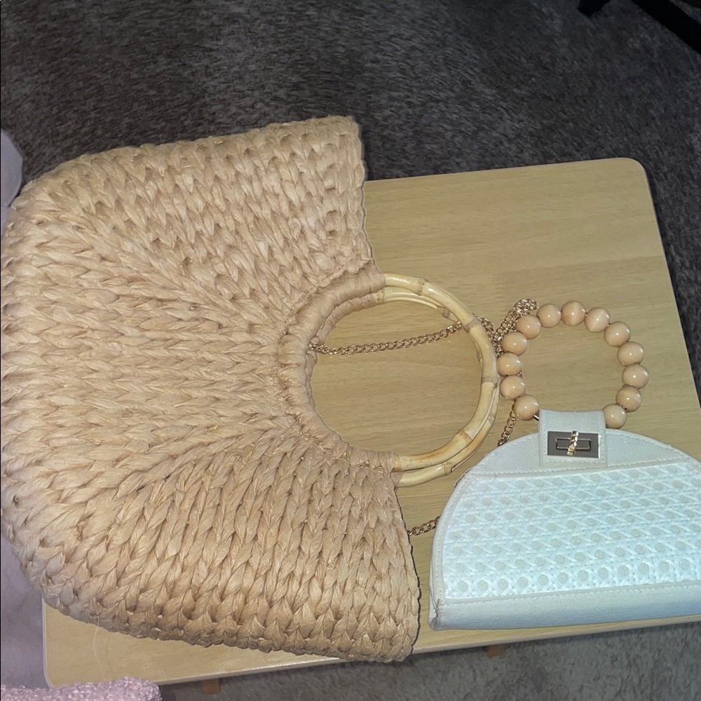 Elegant Tan Woven Handbag and Wristlet!!